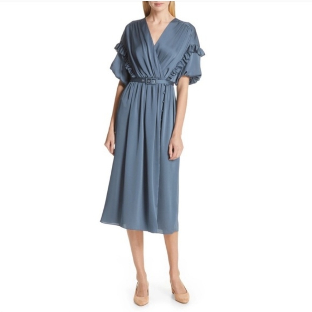 Kate Spade  Blue Satin Midi Dress, Sz 6